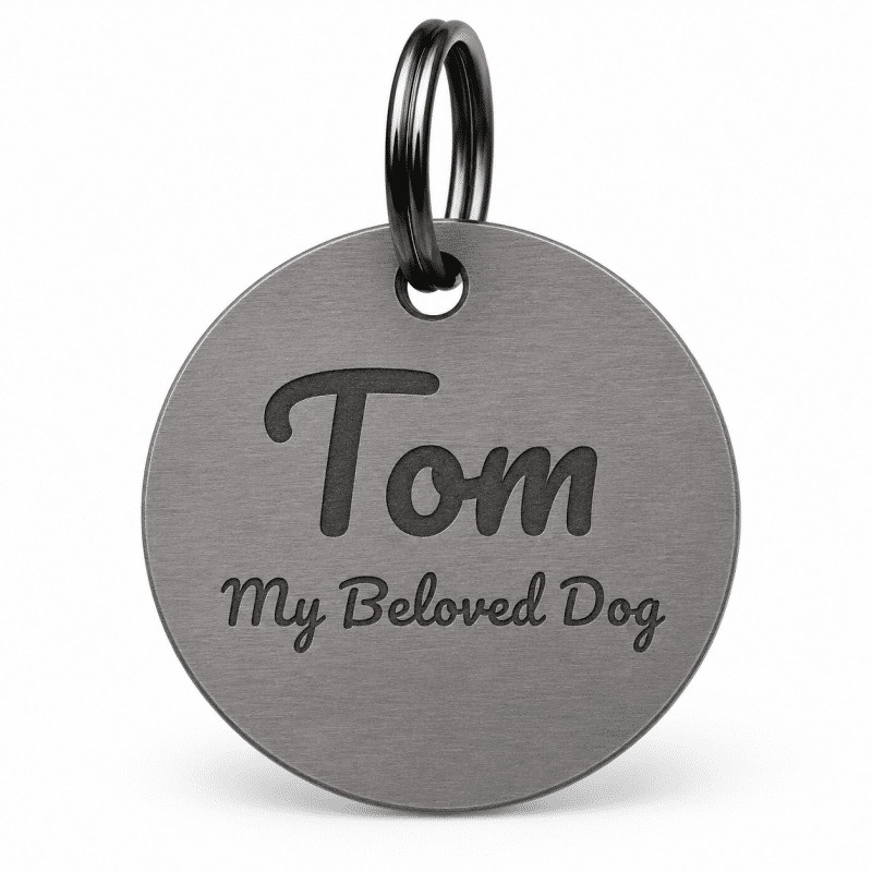 Custom titanium dog ID tag with QR code, 25 mm