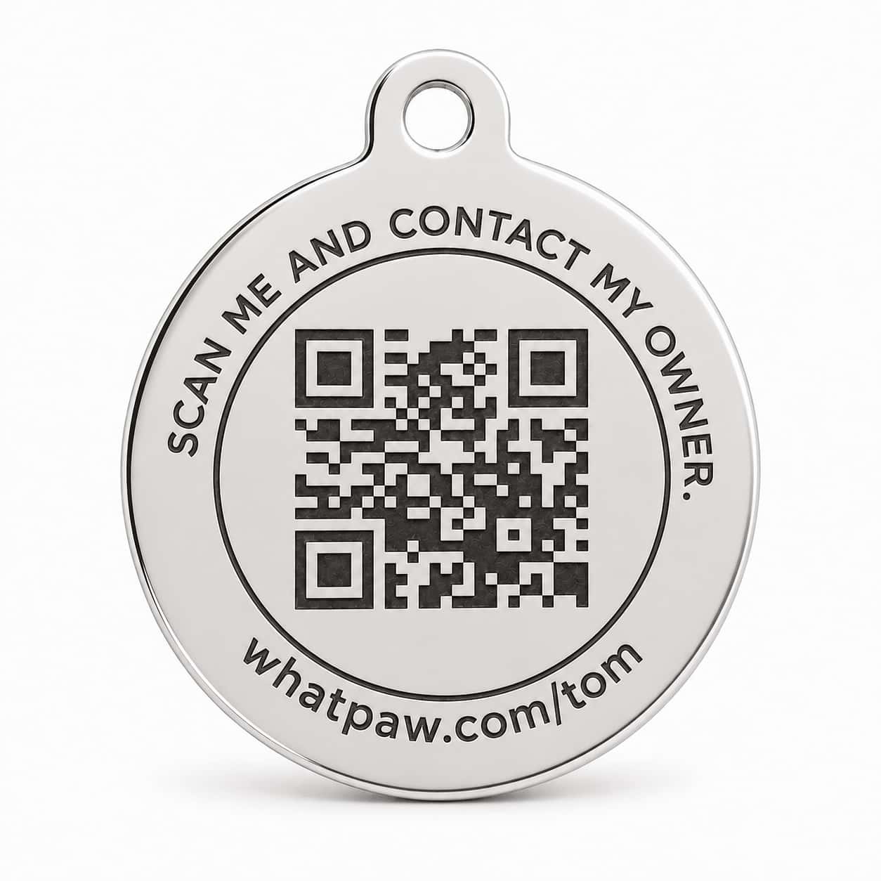 Custom Engraved Stainless Steel Pet ID Tag for Dogs and Cats front view